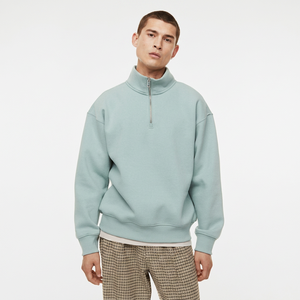 Sudadera de hombre azul claro con cremallera de un cuarto, corte holgado, color liso, forro polar casual, cuello alto, manga regular, para otoño - Product Image 1