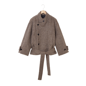 Abrigo <span class=keywords><strong>de</strong></span> Invierno Reversible para Mujer, 100% Lana, Cálido, Grueso, Asimétrico, con Cinturón, Manga Campana y Cuello Alto - Product Image 1