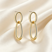 Boucles d'oreilles clous géométriques double cercle en argent sterling S925 plaqué or