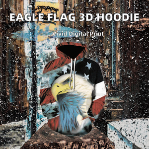 Sweat-shirt à capuche en coton 100% imprimé en 3D avec motif d'aigle pour homme, design original, imprimé drapeau américain, hiver - Product Image 2