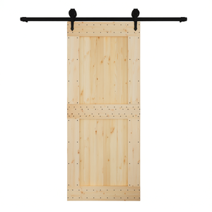 Porte de grange Narvik 37,4x82,7 pouces en bois de pin non fini, style ferme, porte coulissante intérieure - Product Image 1