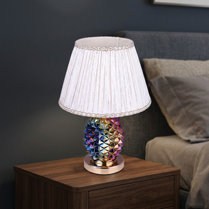 Modern Electric Living Room Decorative Table Lamp Inno Casa PT24124 E26/E27 Lampholder 110-240V Pineapple Glass Linen <b>White</b> - Product Image 2