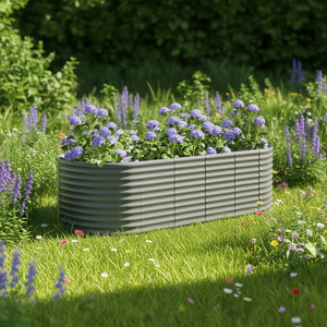 Fioriera da Giardino Rialzata in Acciaio, Design Rustico Ellittico Grigio Verniciato a Polvere - Product Image 2
