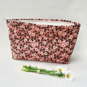 Daisy Flower Corduroy Eco-Friendly Makeup Pouch Custom Zipper Lady <b>Storage</b> Bag Wedding Bridesmaid Gifts Travel Cosmetic - Product Image 3