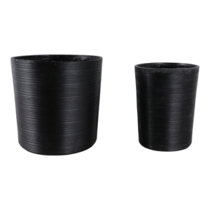 Grands pots à plantes en résine pour intérieur et extérieur, design côtelé noir, décoration de jardin - Product Image 1