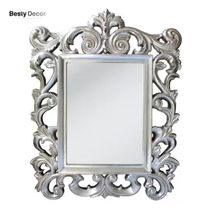 Hot Sales Luxury PU Frame Baroque Carved Hanging Gold Champagne Silver Living Room Furniture Decorative Wall Mirror