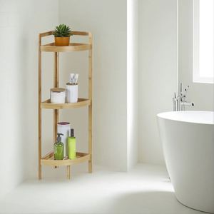 3-Tier <b>Corner</b> Shower Caddy <b>Stand</b> Wood Shower Organizer Standing Durable <b>Corner</b> Shelf Space-Saving Design Storage for Living Room - Product Image 1
