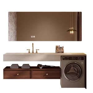 Meuble de machine à laver de style Mid-Century avec vasque intégrée, meuble-lavabo personnalisé pour salle de bain, armoire de buanderie pour balcon - Product Image 4