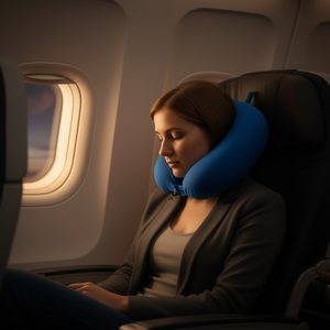 Cuscino da viaggio Ilan blu in viscoelastico per il supporto del collo durante viaggi in aereo o in auto - Product Image 2