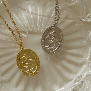 Vintage Saint Christophe Jésus Protéger Médaille Pièce Charme Pendentif Collier Chrétien Rond Lettre Pendentifs Collier Bijoux - Product Image 2