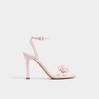 Nouveauté Sandales à talons hauts roses pour femmes avec décoration florale Bout ouvert Bride cheville Talons aiguilles pour soirée