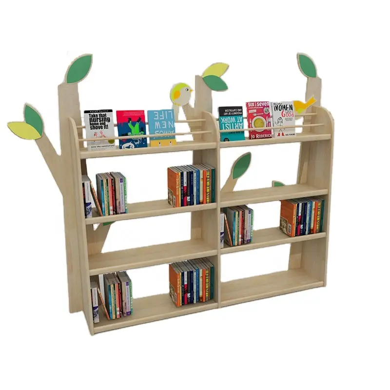 Moetryモダン幼稚園キッズライブラリ家具子供のための無垢材の木の形をした本棚