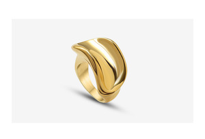 LANDY Bague Exagérée Courbée en Acier Titane Bague Plaqué Or 18 Carats Bague Index - Product Image 2