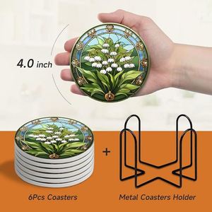 Absorbent <b>Ceramics</b> Stone <b>Coaster</b>-Plant Flowers Style for Tabletop Protection Drink <b>Coasters</b>-Coffee Bar Accessories - Product Image 3