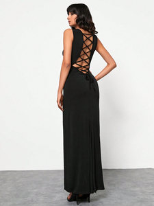 Nouvelle Robe Longue Noire Halter Découpée pour Femme 2026, Dos Nu, Coupe Ajustée, Sans Manches, pour Soirée Formelle, Personnalisation OEM - Product Image 2