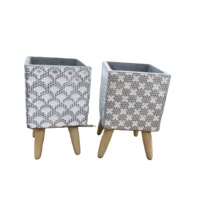 Pot de plantes florales carrées en ciment, support en bois,