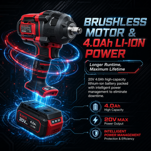Llave de Impacto Inalámbrica Industrial de 20V con Torque de 1100Nm para Desatornillar <span class=keywords><strong>Tuercas</strong></span>, <span class=keywords><strong>Pistola</strong></span> de Impacto de 1/2 Pulgada con Torque Alto de 950Nm para Camiones Pesados - Product Image 2