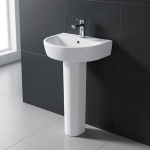 Lavabo de Pedestal Rectangular Moderno y Económico de Cerámica Blanca - Lavabo de Esquina para Baño de Hotel o Dormitorio - Product Image 4