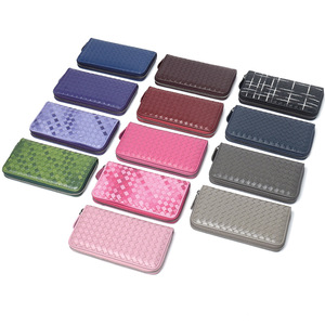 Lambskin Woven Long Zipper Wallet, OEM/ODM Custom Factory, Women's Genuine Leather Gradient <b>Purse</b> - Product Image 2