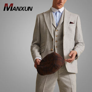 Signore Slim Fit Luce Grigio A Spina di Pesce Tweed Formale Abiti da <span class=keywords><strong>uomo</strong></span> di Affari 3 pezzi Dei Vestiti Set per Gli Uomini - Product Image 6