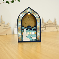 Décoration de table en bois avec motif de mosquée découpé, lumière LED intégrée, pour le Ramadan, cadeau de fête islamique pour la maison, Eid Mubarak