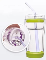 Tasse à café bouteille d'eau mignon gobelet tasse Logo personnalisé verre borosilicaté canette de bière verre avec couvercles et pailles en verre rondes 300ml