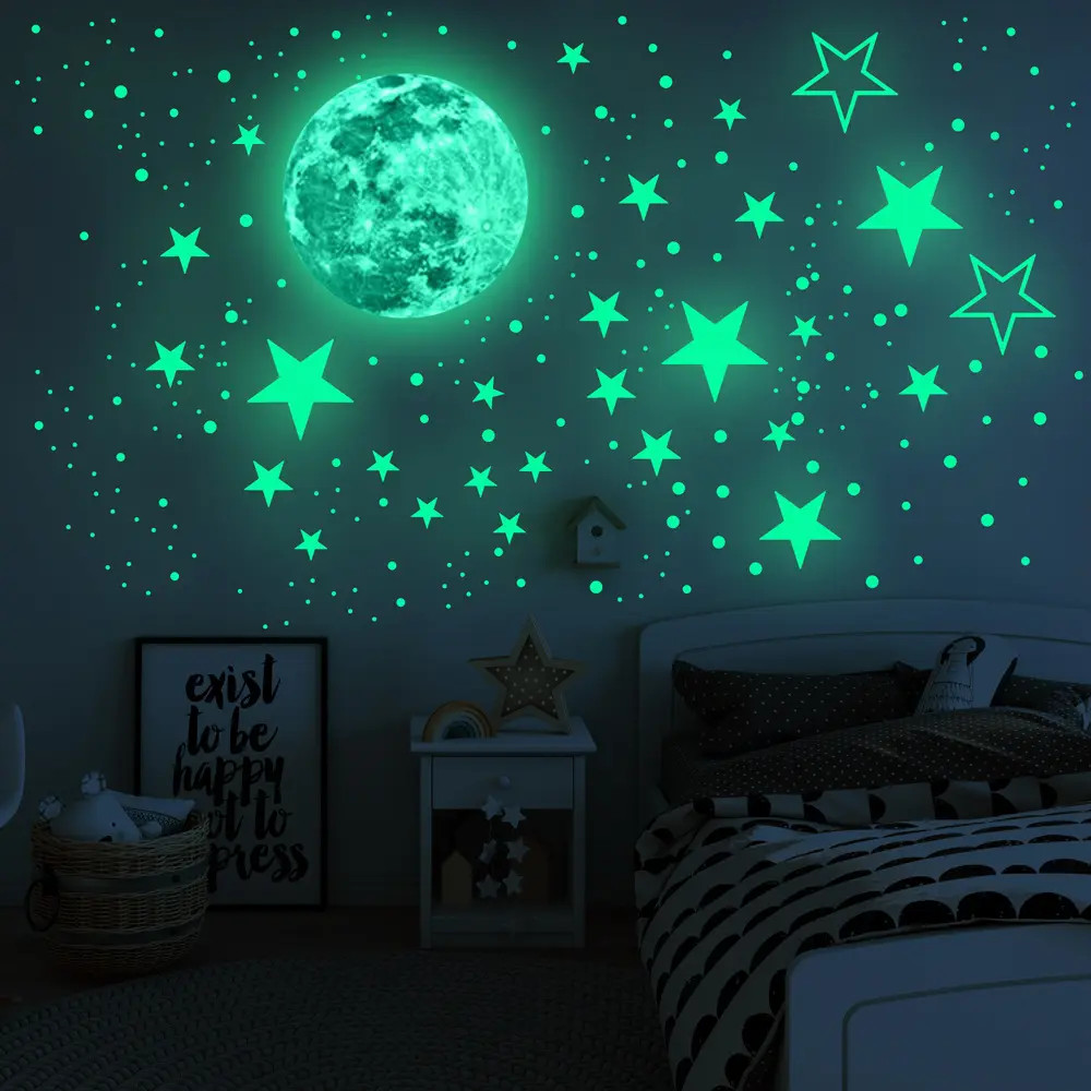 Adhesivo decorativo personalizado para pared, adhesivo luminoso que brilla en la oscuridad, plano o 3D