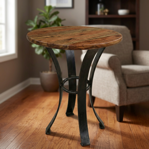Durable <b>Round</b> Wooden Coffee <b>Table</b> with Metal Base Movable <b>Side</b> <b>Table</b> Modern Living Room Furniture - Product Image 3