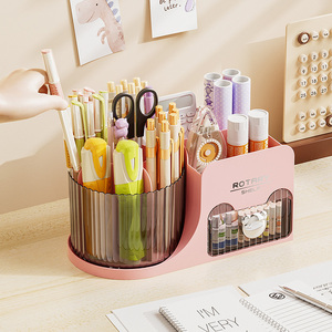 שולחן עבודה מסתובב איפור מברשת אחסון צילינדר משרד עבודה אחסון שולחן עבודה מתלה קוסמטיקה מארגן עפרון - Product Image 3