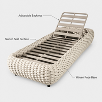 Chaise longue d'extérieur en rotin tressé avec dossier réglable, transat de jardin pour terrasse et piscine
