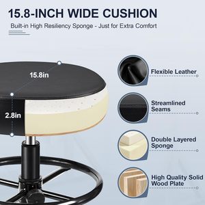 Taburete giratorio de cuero PU para oficina, venta al por mayor, silla de dibujo giratoria negra con respaldo, taburete rodante de mostrador de laboratorio de <span class=keywords><strong>estudio</strong></span> con ruedas - Product Image 6