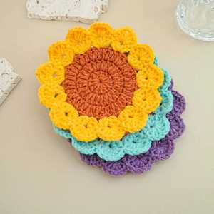Posavasos de Ganchillo de Algodón 100% Aislantes, Hechos a Mano, con Diseño de Girasol Bohemio Elegante, 140mm de Diámetro, para Hogar, Escritorio, Café - Product Image 2
