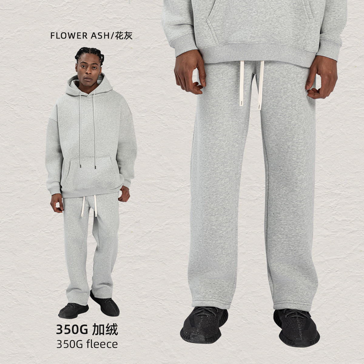 กางเกงขาตรงสีสันสดใส-ดอกไม้สีเทา