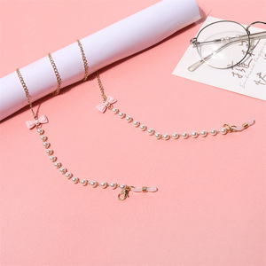 Multi Colored <b>Bow</b> Pearl Chain Eyeglasses Mask Pendant Chain 70cm Fashionable Childrens Accessory Metal Swivel Clip - Product Image 3