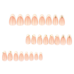 Faux <span class=keywords><strong>ongles</strong></span> à presser blancs de style français, européens et américains, courts, forme amande, avec paillettes dorées, prêts à poser pour les doigts - Product Image 2