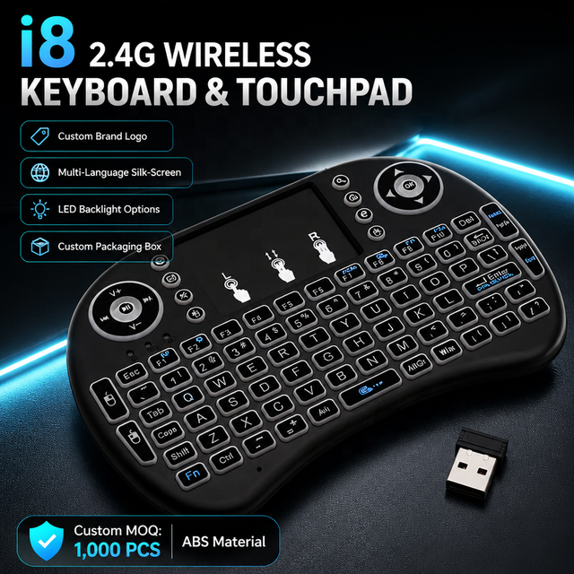 Factory OEM ODM RCU I8 Backlit 2.4G Air Mouse Remote Touchpad for Android TV Box PC I8 Mini Wireless Keyboard Support Custom