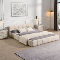 Moderner Queen Size Beige gepolsterter Schlafzimmer bett rahmen mit Schachbrett-Design