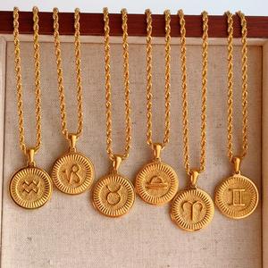 PVD 18K oro signos del zodiaco Collar para Mujeres Hombres 12 Constelaciones moneda Géminis horóscopo astrología colgante collares regalo de la <span class=keywords><strong>suerte</strong></span> - Product Image 5