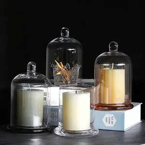 Wholesale Luxury Colorful Glass Bell Candle Containers Round Diffuser Bottle With Bell Cover