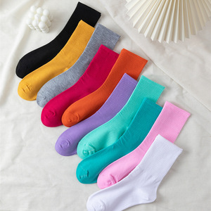 Crew <b>Socks</b> Solid Color Breathable <b>Polyester</b> Fiber Casual Daily Wear Youth Unisex <b>Socks</b> Macaron Colored Knee High <b>Socks</b> - Product Image 1