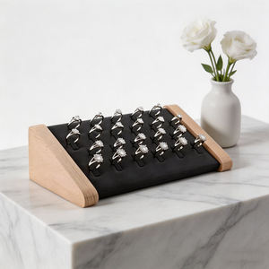 Solid Wood Leather <b>Ring</b> Jewelry Display Storage Trays for Earring Pendent Showcase Stand Holder - Product Image 3