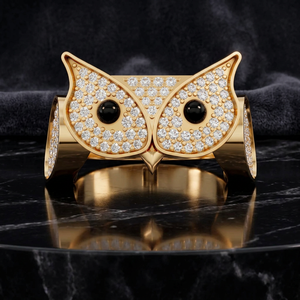 Bague motif hibou en moissanite créée en laboratoire, ton or, bijoux fins, cadeau personnalisé unisexe pour mariage ou fête - Product Image 3