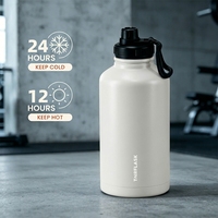 Bouteille d'eau isotherme sous vide en acier inoxydable 304 de 64 oz/2000 ml, double paroi, sans BPA, avec poignée, pour le sport, la remise en forme, les pique-niques en plein air