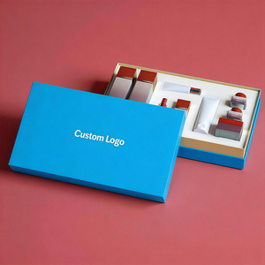Boîte d'emballage cadeau pour soins de la peau bleue faite à la main avec logo, boîte d'emballage cosmétique personnalisée de luxe recyclable - Product Image 1
