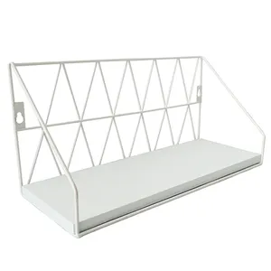 Factory direct hotel modern metal white grid display bathroom wall shelf