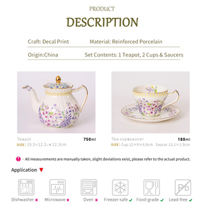 Ceramic Tea <b>Set</b> - Lilac Floral <b>Teapot</b> with 2 Cups and Saucers Gift Box - Product Image 6