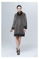 Manteau de luxe en vraie fourrure de vison pour femme avec rayures horizontales, veste en fourrure de vison véritable mi-longue, manteau d'hiver en fourrure naturelle, tendance