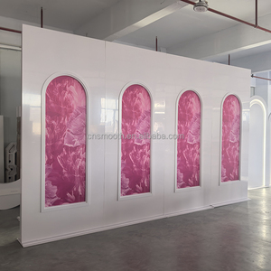 SMOOTH 2025 New Design <strong>White</strong> PVC Stage Backdrop Shiny <strong>White</strong> Acrylic <strong>Background</strong> with Pink <strong>Pattern</strong> - Product Image 1
