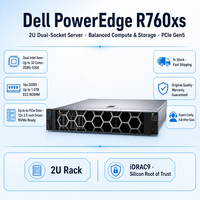 Serveur Dell R760xs 2U en rack, double socket, 16 DIMM DDR5, PCIe 5.0 NVMe pour VDI, VM, SDS, virtualisation, stockage de centre de données