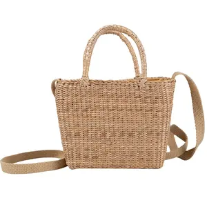 Medyjayi bolsa de palha de material natural, atacado, fabricante, cor sólida, sacola de praia, sacos artesanais